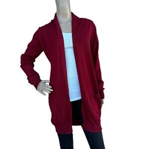 New Juregece Women Red Knitted Long Sleeves Open Front Sweater Cardigan Size S